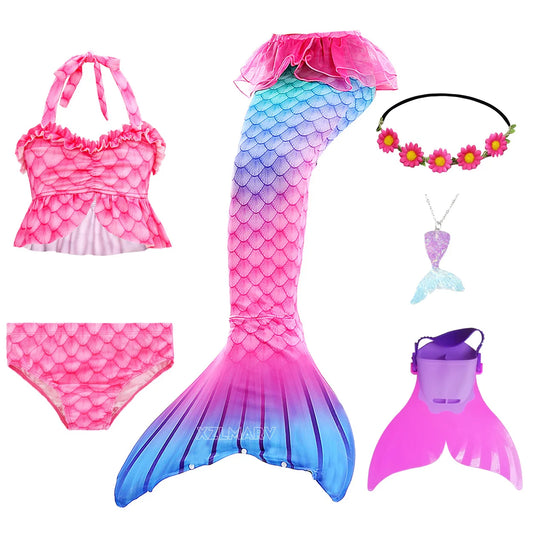 ZOCIC Girls Mermaid Tail Swimsuit Set with Top and Skirt for Swimming