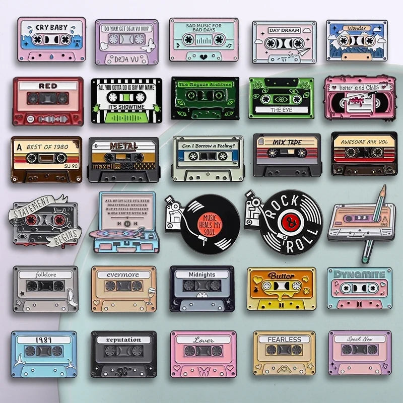 QIHE JEWELRY Retro Music Cassette Tape Enamel Pin Zinc Alloy Lapel Badge