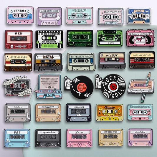 QIHE JEWELRY Retro Music Cassette Tape Enamel Pin Zinc Alloy Lapel Badge