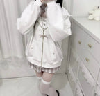 CHUJIECN Women's Kawaii Bunny Ear Hoodie with Lace & Zipper
