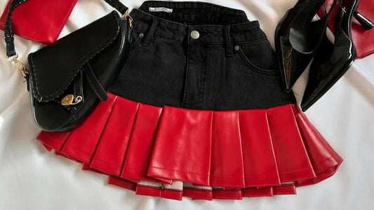 Fashion Trendy Leather Suit Twopiece Set Women Y2k Harajuku Gothic Heart Shaped Short Jacket Denim Splicing Sexy Miniskirt Suit SS69 35.69 Skirt2 / S