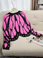 Aesthetic Butterfly Wing Sweater Women Mesh Collar Knitted Cardigan Elegant Fall Winter Long Sleeve Coat Casual Outerwear
