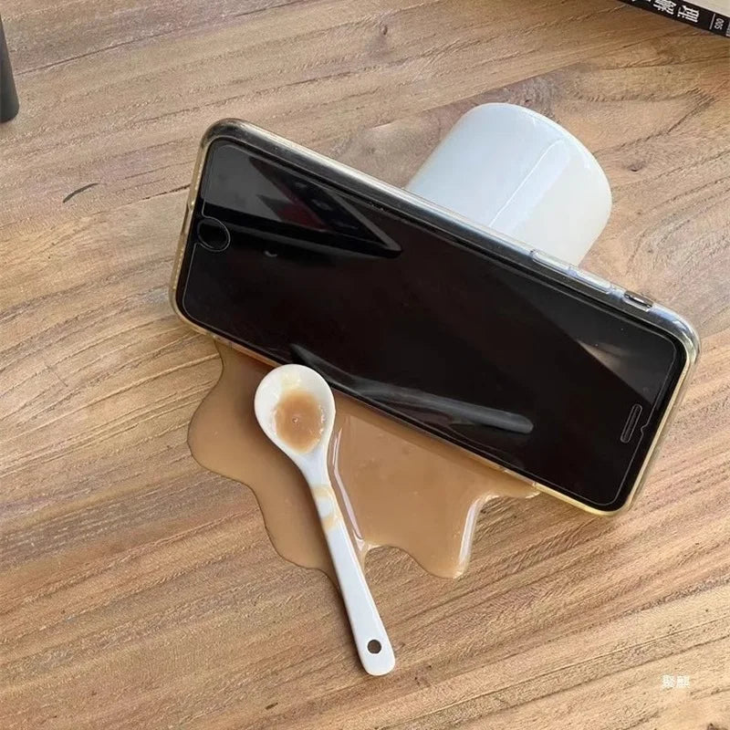 SS69 Spilled Coffee Sand Sculpture Desktop Decoration and Phone Holder