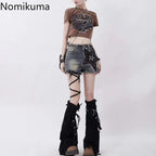 Harajuku Denim Black Leg Warmers with Cross Patchwork