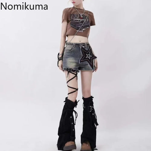 Harajuku Denim Black Leg Warmers with Cross Patchwork