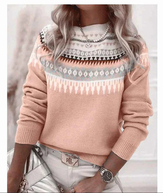 Spring Knitted Women's Sweater O-neck Long Sleeve Casual Loose Sweater Elegant Trendy Print Female Winter Fashion Ladies Clothes