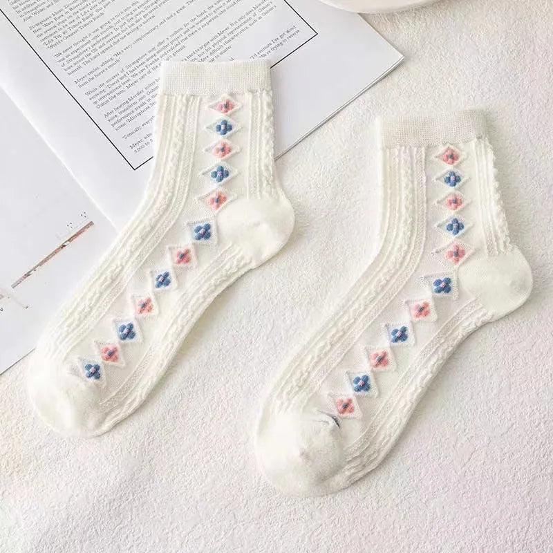 Fashion Harajuku Retro Floral Vintage Socks Woman Novelty Ethnic Elegant Cotton Casual Breathable Ladies Girls Dress Sox Autumn SS69 8.69 LYYZ2H1 / 35 - 40