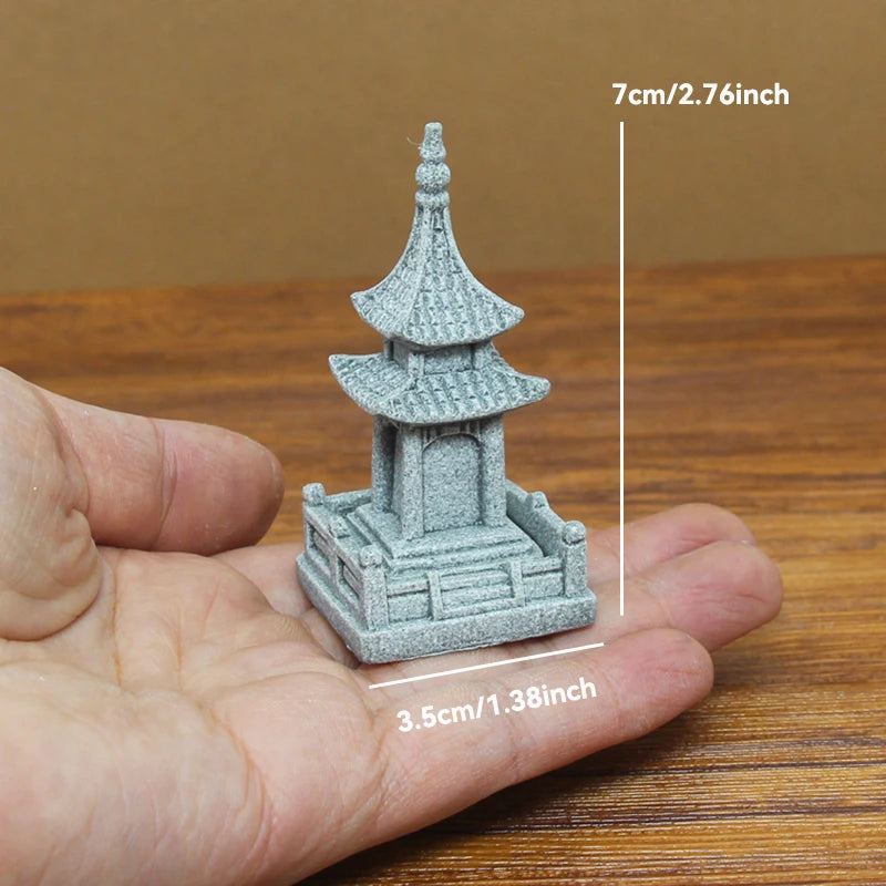 Miniature Sandstone Zen Tower for Bonsai Garden & Fish Tank