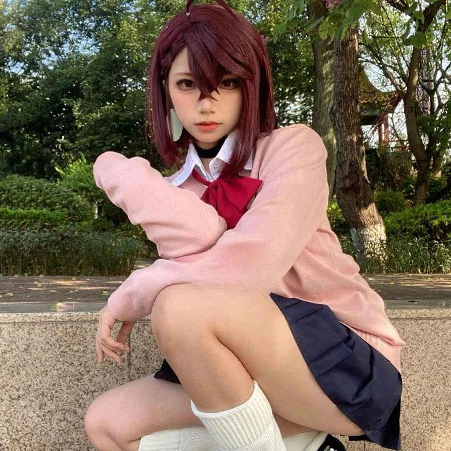 JK Uniform Ayase Momo Cosplay Sweather Suit High School Students Outfits Skirt Dandadan COS Costume Carnival Party Pink