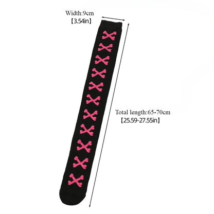 SS69 Women's Bone Print Thigh High Socks - Cotton Blend Cosplay Stockings
