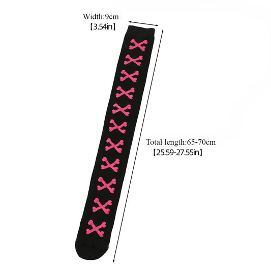 SS69 Women's Bone Print Thigh High Socks - Cotton Blend Cosplay Stockings