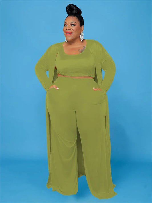 Plus Size 3 Piece Outfits Tracksuit Women Coat Vsest Pants Sets Long Sleeve Fall Fashion Steetwear 2022 Wholesale Dropshipping SS69 35.69 light green / XXXL