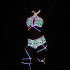 Harajuku Fashion Women Colorful Reflective Set Bandage Shorts+Bra+Crop Top Techwear Clothing Conjuntos Curtos SS69