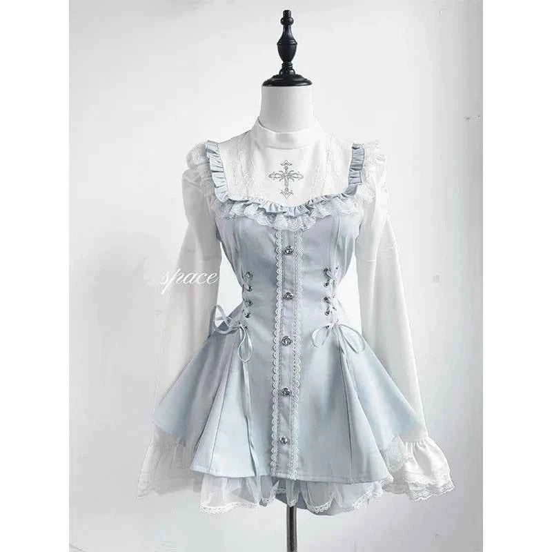 2025 Autumn Gothic Lolita Dress Sweet Heart Black Bow - Elegant Long Sleeve Short Dress with Lace Trim Slim Fit Waist for Women