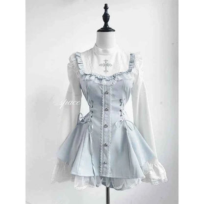 2025 Autumn Gothic Lolita Dress Sweet Heart Black Bow - Elegant Long Sleeve Short Dress with Lace Trim Slim Fit Waist for Women