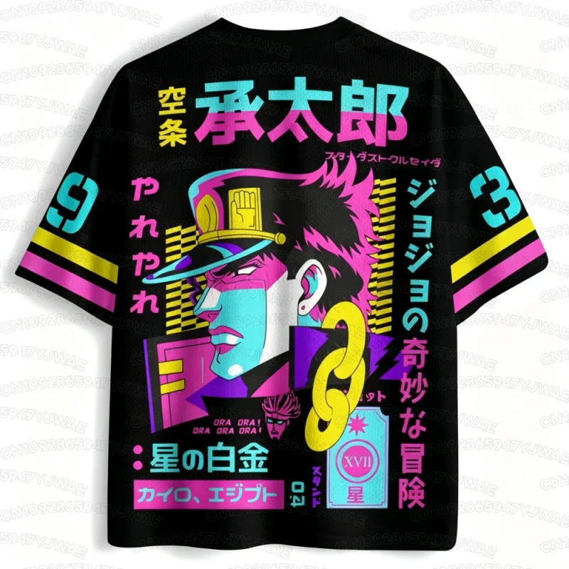 2026 Men's Women's Popular Anime JOJO Jotaro Kujo Street V-neck Jersey Harajuku Printed Breathable Sports Short T-shirt Tops