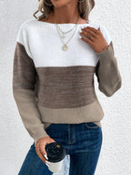 Women's Striped Patchwork Knit Sweater - Casual Loose Autumn/Winter Jumper