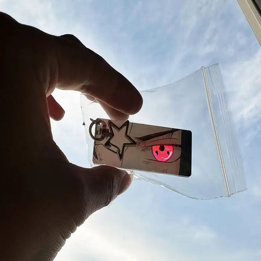 Naruto Keychain Acrylic Sunlight Uchiha Itachi Shining Eyes Rectangular Double Sided Pattern New Backpack Pendant Christmas Gift SS69