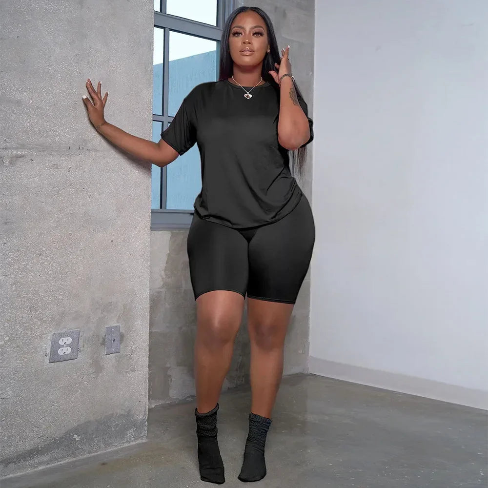 GUWU Fashion Women's Set Short Sleeve T-shirt and Legging Shorts Suit  Casual Active Sweatsuit Two Piece Outfit Tracksuit SS69