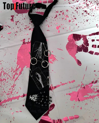 Women Men Y2K Girl Boy Gothic Harajuku Punk Steampunk Pre-Tied Ties Skeleton Necktie Accessories Halloween Cosplay Tie Choker SS69 13.69 no chocker