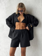 Bornladies Women's Cotton Long Sleeve Shirt & Wide Leg Pants Set