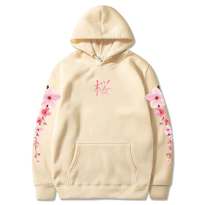 Japanese Blossom Sakura Graphic Hoodies Long Sleeve Winter Hooded Sweatshirts Casual Women/Men Comfortable Pullovers with Pocket SS69