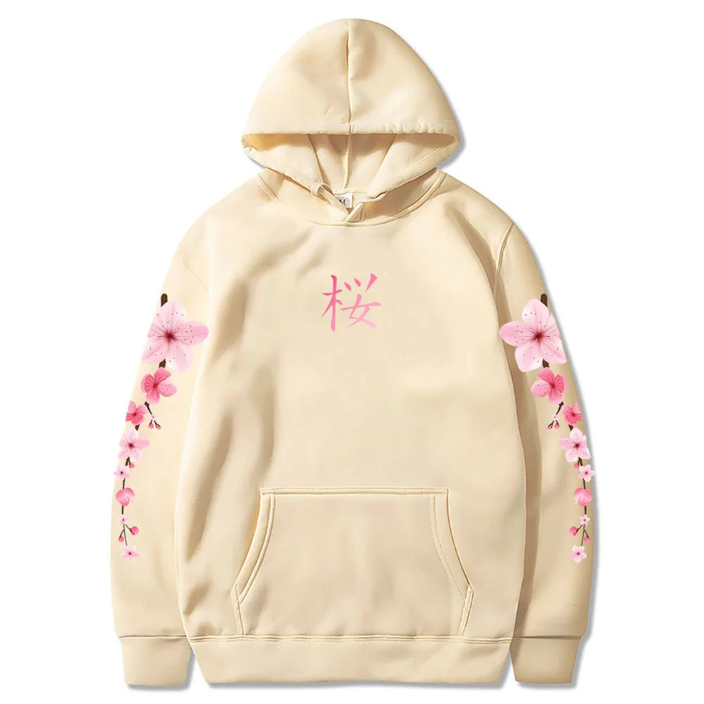 Japanese Blossom Sakura Graphic Hoodies Long Sleeve Winter Hooded Sweatshirts Casual Women/Men Comfortable Pullovers with Pocket SS69 21.69 khaki / XXXL