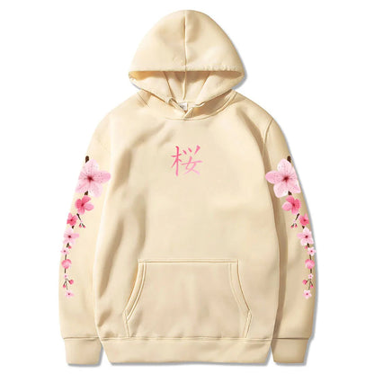 Japanese Blossom Sakura Graphic Hoodies Long Sleeve Winter Hooded Sweatshirts Casual Women/Men Comfortable Pullovers with Pocket SS69 21.69 khaki / XXXL
