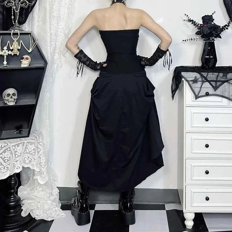 Goth Streetwear Gothic Skirt Women Harajuku Emo Alternative Grunge High Waist Bandage A-line Skirts Y2k E-girl Indie Clothes