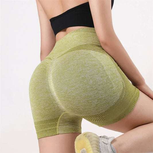 Women Yoga Shorts High Waist Butt Lifting Workout Fitness Tights Tummy Control Gym Running Stretched Pants Casual Sportswear SS69 7.69 Yellow / S-M (40-65kg)