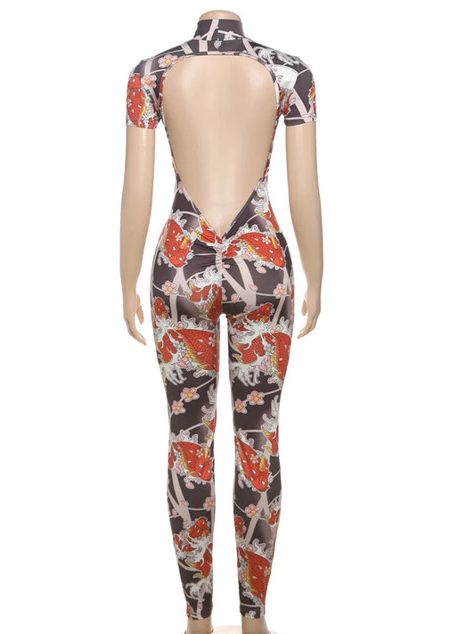 Nibber Sporty Backless Jumpsuit Women Peach Buttocks Fitness Shorts Sleeve Summer Trend Street Activity Casual Workout Overalls SS69