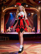 Halloween red and white checkered clown costume for women, clown role-play uniform, Halloween outfit, circus cosplay