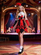 Women's Red & White Checkered Clown Costume for Halloween