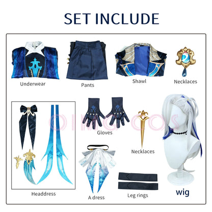 Genshin Impact Neuvillette Cosplay Costume Adult Carnival Uniform Wig Anime Halloween Party Costumes Masquerade Women Game