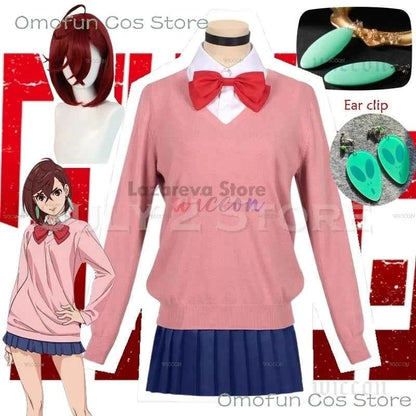 Momo Ayase Cosplay Costume Wig Anime Dandadan School JK Uniform Earrings Pink Sweater Skirt Halloween Party Women
