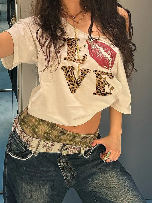 Cuteandpsycho Casual Sexy Crewneck Cropped Tops Slim Streetwear Summer Elastic Vintage Tees Short Sleeved Y2k Punk Clothings SS69