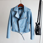 Women's PU Leather Motorcycle Jacket - Slim Fit, Turn-Down Collar