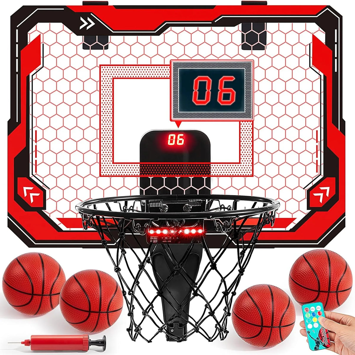 JOYFY LED Indoor Basketball Hoop with Scoreboard & 4 Balls