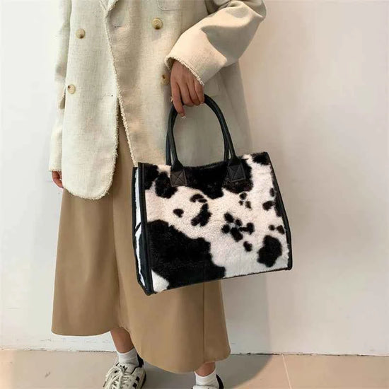 Winter Faux Fur ,Leopard Print Designer Shopper Totes, Fashion Soft Plush Women Shoulder Bags, Large Capacity Handbags and Purse