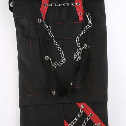 Cyber Punk Unisex Cargo Wide Leg Pants Chain Bandage Ruched Tie Capris Pants Women Gothic Baggy Trousers BF Hippie Grunge Jogger SS69