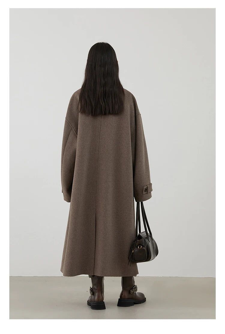 CHIC VEN Women Long Woolen Coats Single Breasted Loose Stand Collar Cow Horn Buttoned Office Ladies Overcoat Autumn Winter 2026