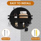Round Wooden Wall Key Holder with Floating Shelf & 6 Hooks