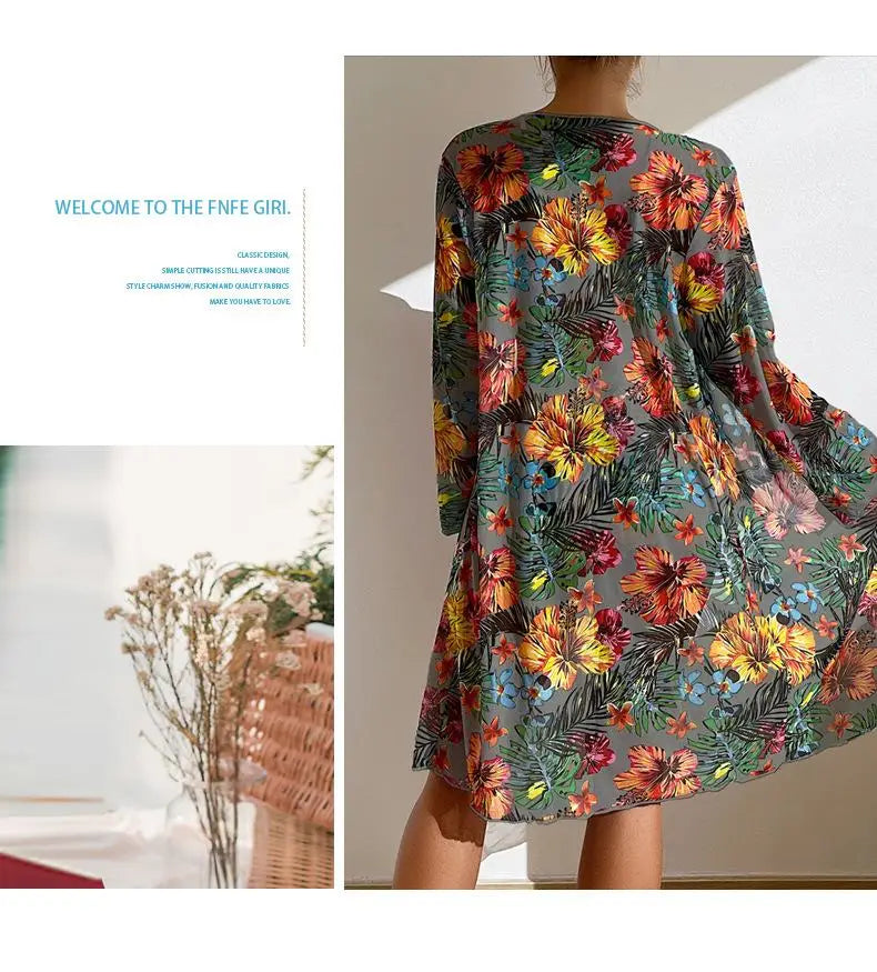 Size S-3XL Bikini Three Pieces Floral Printed Swimsuit Women Bikini Set With Mesh Long-Sleeved Blouse,Bra Top with Pad Swimwear SS69