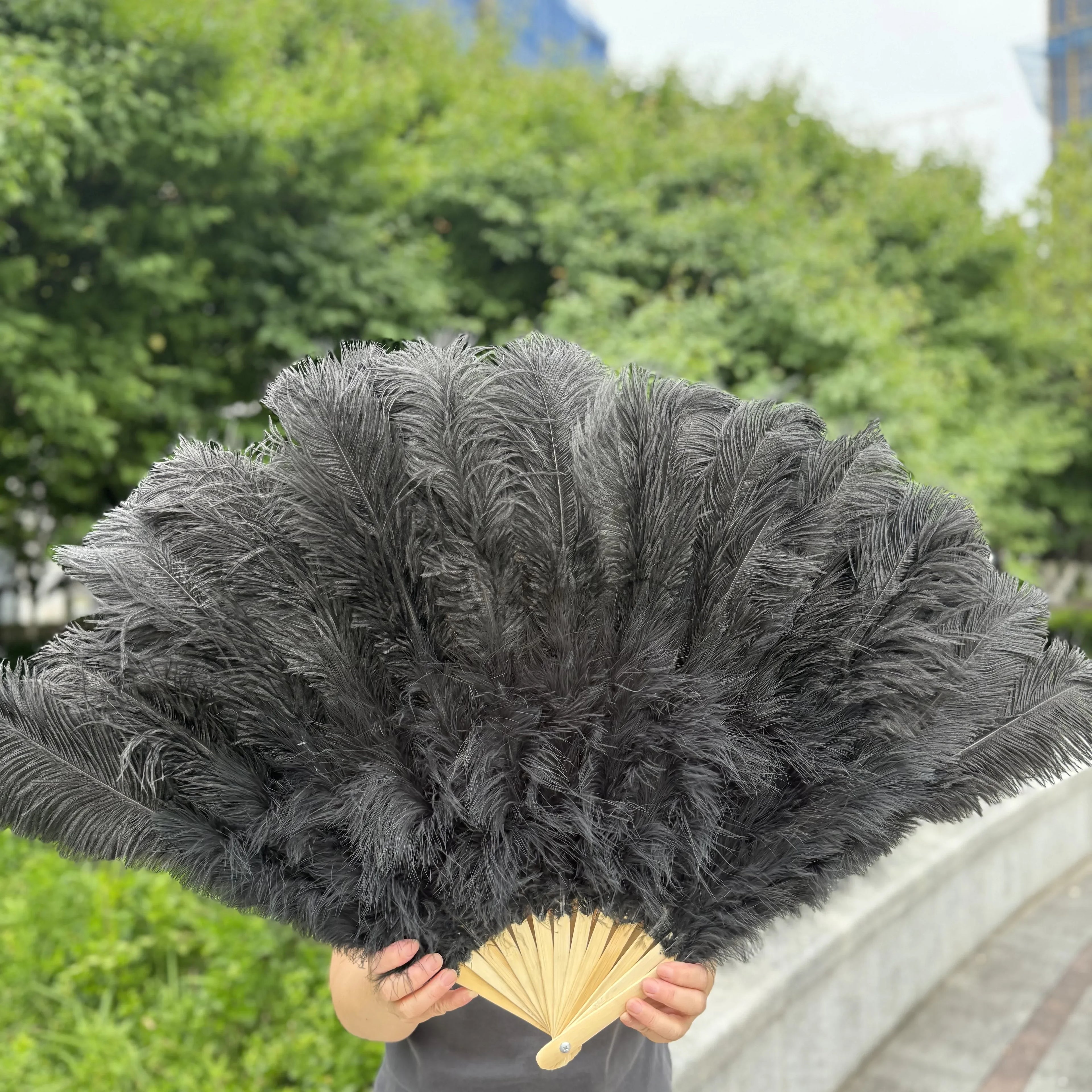 Large Ostrich Feather Fan 130cm - Carnival & Stage Performance