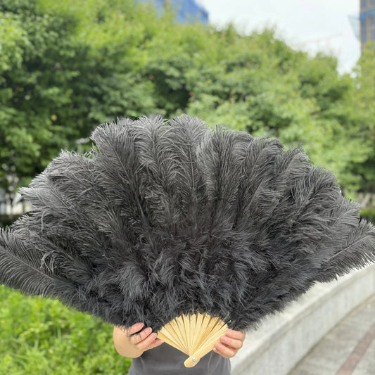 Handheld Big White Ostrich Feather Fan 100CM 130CM Feathers for Carnival Stage Performance Belly Dance 13 Bone Crafts Fan