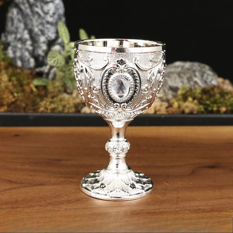 Vintage Medieval Hand-Engraved Metal Wine Goblet