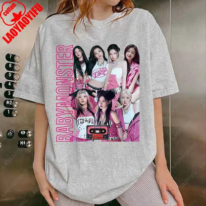 BabyMonster World Tour 2025 Sweatshirt Hello Monsters KPOP Fan Tshirt Men Women Cotton Casual Fashion Tees All Match Adult Tops