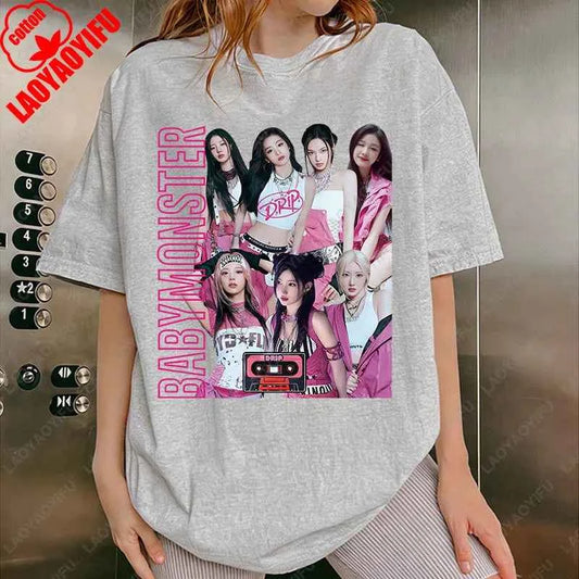 BabyMonster World Tour 2025 Sweatshirt Hello Monsters KPOP Fan Tshirt Men Women Cotton Casual Fashion Tees All Match Adult Tops