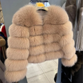 QUEENTINA Women's Real Fox Fur O-Neck Winter Coat - Brown