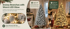 Prelit Artificial Christmas Tree with 100 Lights Snowflake Decorations Hinged PVC Branches Iron Trunk and Folding Metal Stand Green and White Holiday Decor for Living Room Home Christmas Party